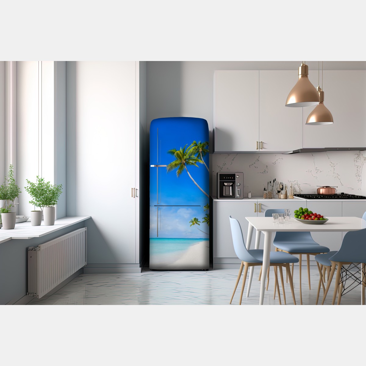 Naklejka na lodówkę tropikalna plaża z palmami – Wallissimo® Naklejka na lodówkę tropikalna plaża z palmami – Wallissimo®