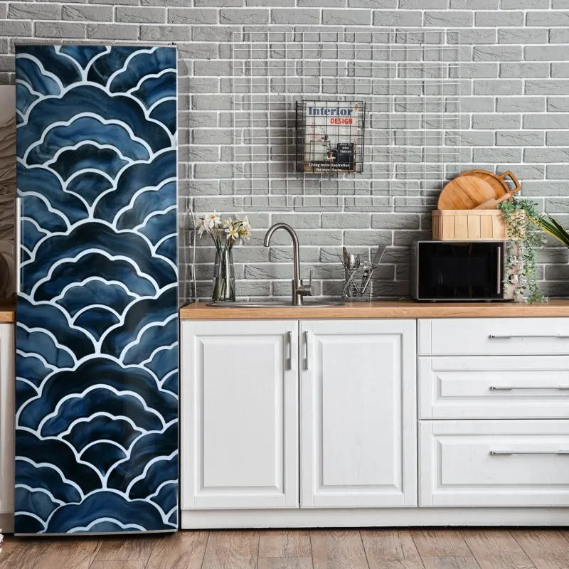 Naklejka na lodówkę turkusowy wzór łusek z złotymi detalami – Wallissimo®