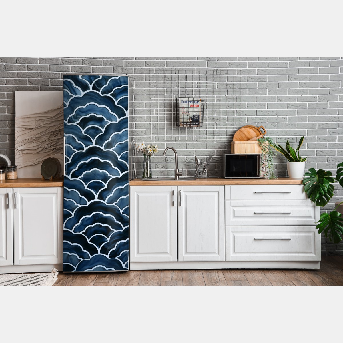 Naklejka na lodówkę japoński niebieski wzór seigaiha – Wallissimo® Naklejka na lodówkę japoński niebieski wzór seigaiha – Wallissimo®