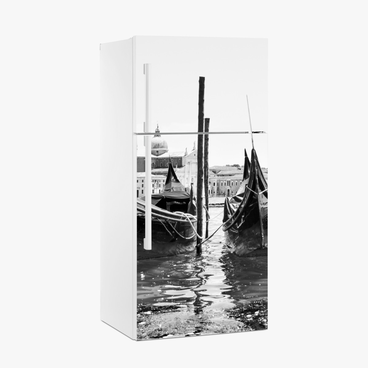 Fridge sticker moored gondolas in Venice