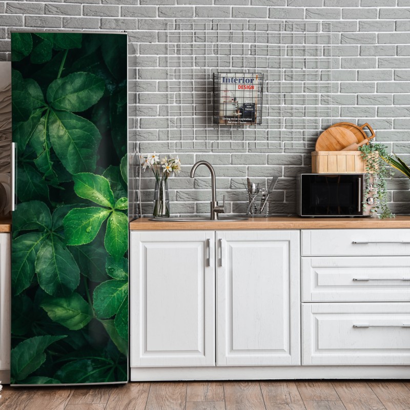 Naklejka na lodówkę delikatny turkusowy wzór liści – Wallissimo®