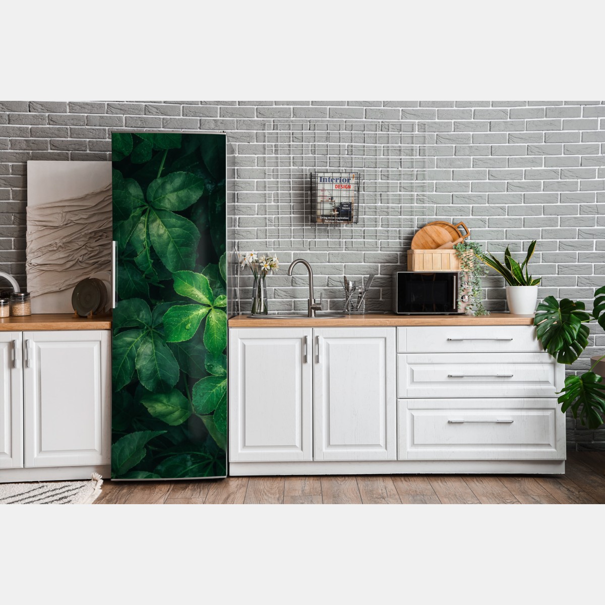 Naklejka na lodówkę bujne tropikalne zielone liście – Wallissimo® Naklejka na lodówkę bujne tropikalne zielone liście – Wallissimo®