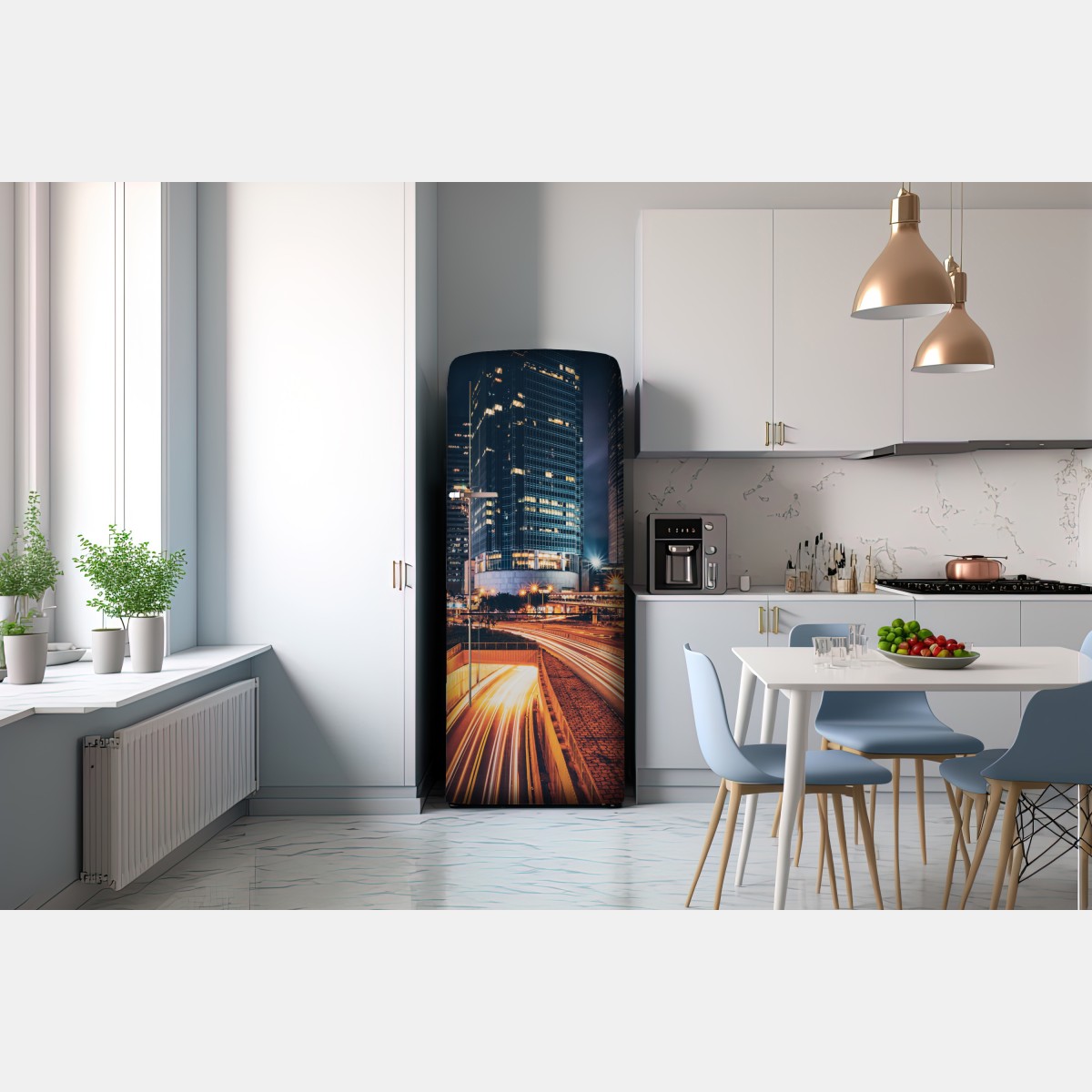 Naklejka na lodówkę nocne smugi świetlne nad miejską autostradą – Wallissimo® Naklejka na lodówkę nocne smugi świetlne nad miejską autostradą – Wallissimo®