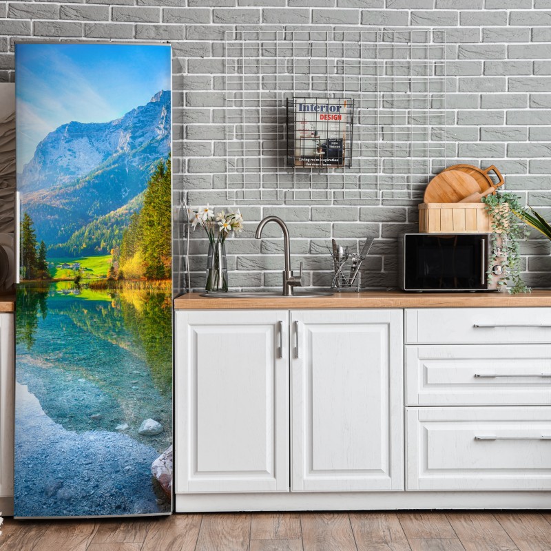 Naklejka na lodówkę tropikalny zachód słońca z palmami – Wallissimo®