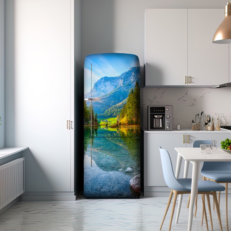 Naklejka na lodówkę jezioro Hintersee jesienny zachód i odbicie – Wallissimo® Naklejka na lodówkę jezioro Hintersee jesienny zachód i odbicie – Wallissimo®