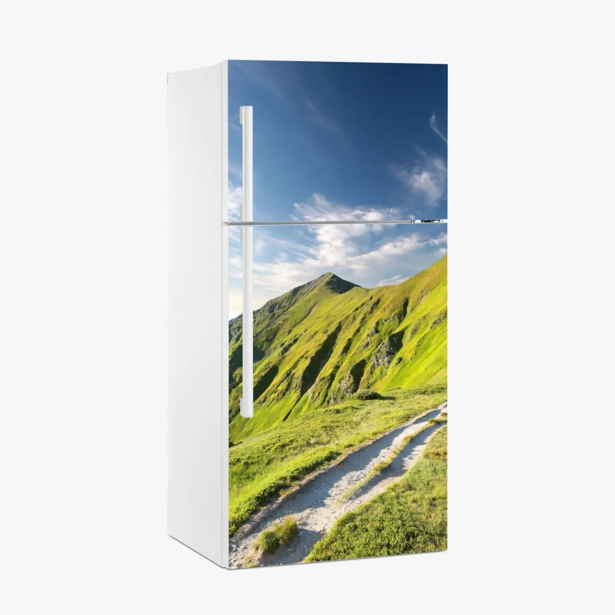 Naklejka na lodówkę słoneczny grzbiet górski ze ścieżką – Wallissimo® Naklejka na lodówkę słoneczny grzbiet górski ze ścieżką – Wallissimo®