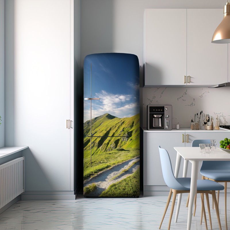 Naklejka na lodówkę słoneczny grzbiet górski ze ścieżką – Wallissimo® Naklejka na lodówkę słoneczny grzbiet górski ze ścieżką – Wallissimo®