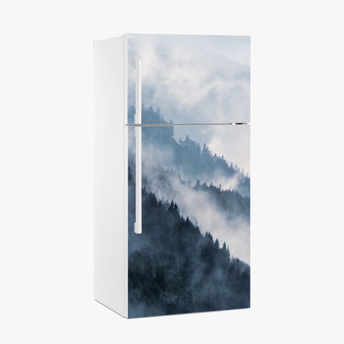 Fridge sticker mist-covered mountain ridges