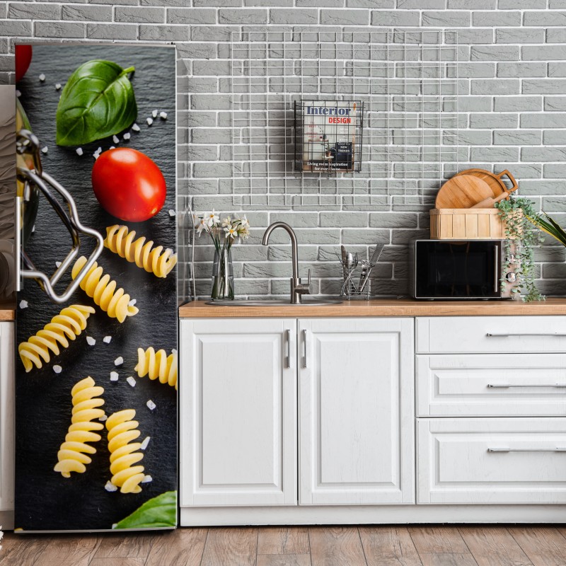 Naklejka na lodówkę delikatna gałązka kwitnącej moreli na czarnym tle – Wallissimo®