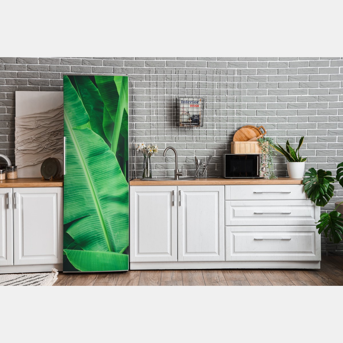 Naklejka na lodówkę tropikalne liście bananowca – Wallissimo® Naklejka na lodówkę tropikalne liście bananowca – Wallissimo®