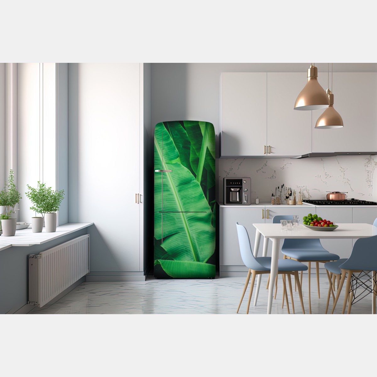 Naklejka na lodówkę tropikalne liście bananowca – Wallissimo® Naklejka na lodówkę tropikalne liście bananowca – Wallissimo®