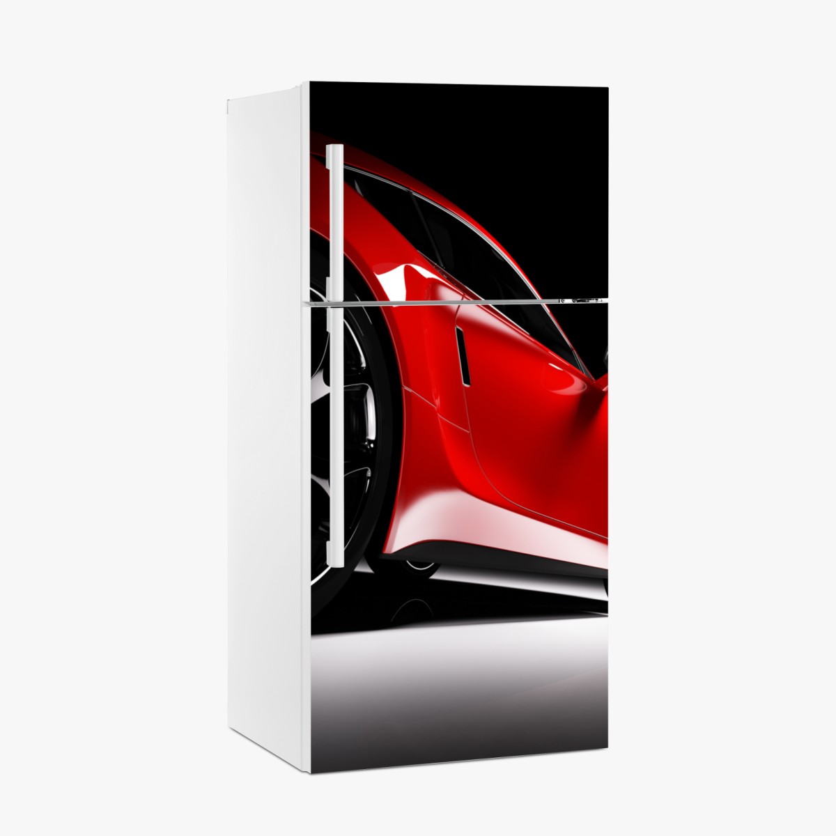 Fridge sticker red sports car close-up