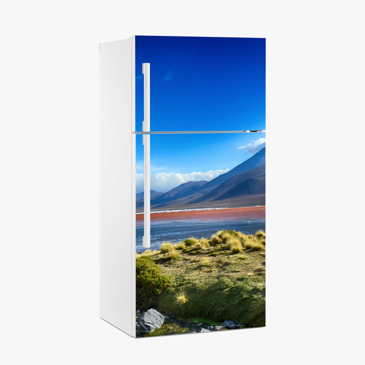 Fridge sticker serene mountain lagoon landscape