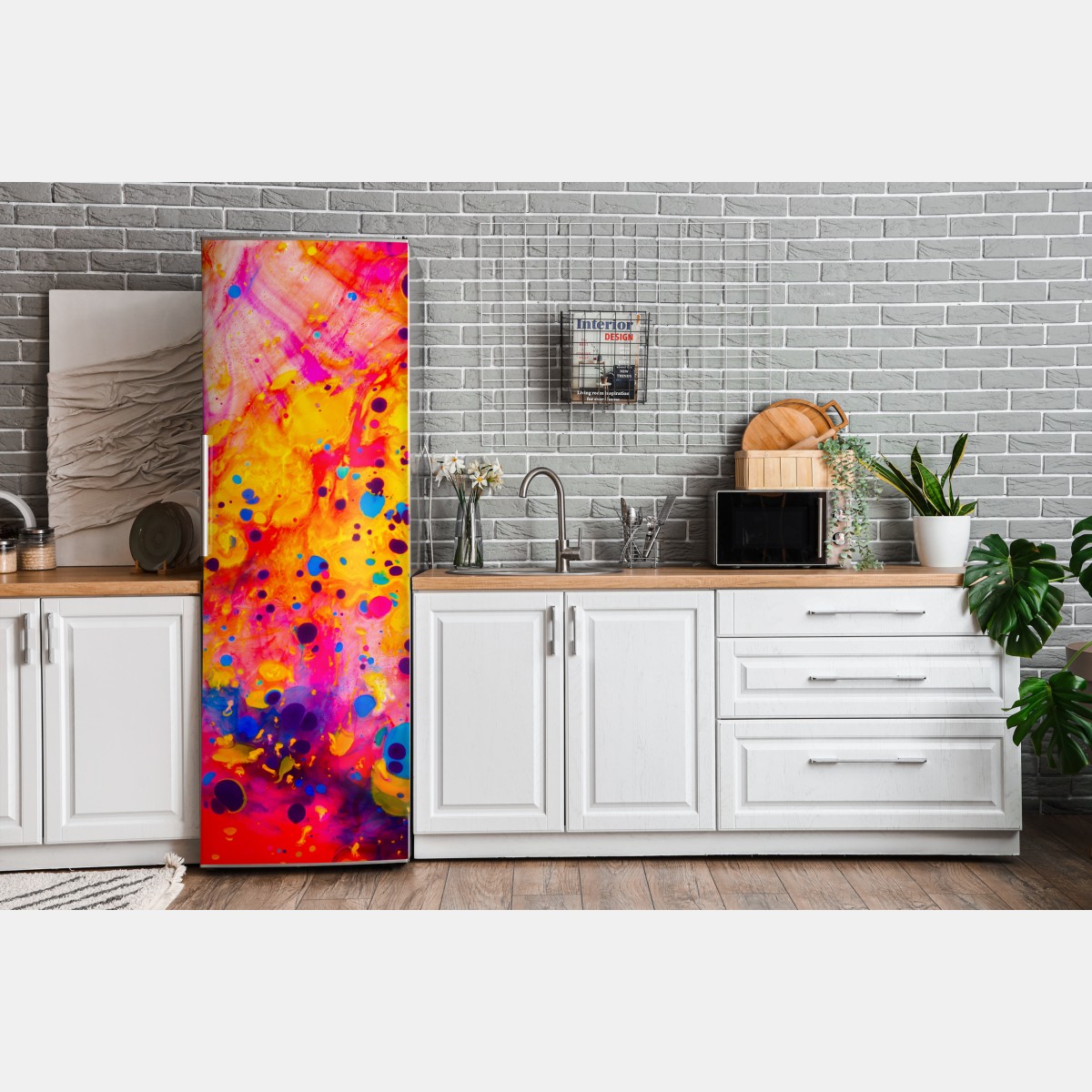 Naklejka na lodówkę marmurkowanie ebru w żywych kolorach – Wallissimo® Naklejka na lodówkę marmurkowanie ebru w żywych kolorach – Wallissimo®