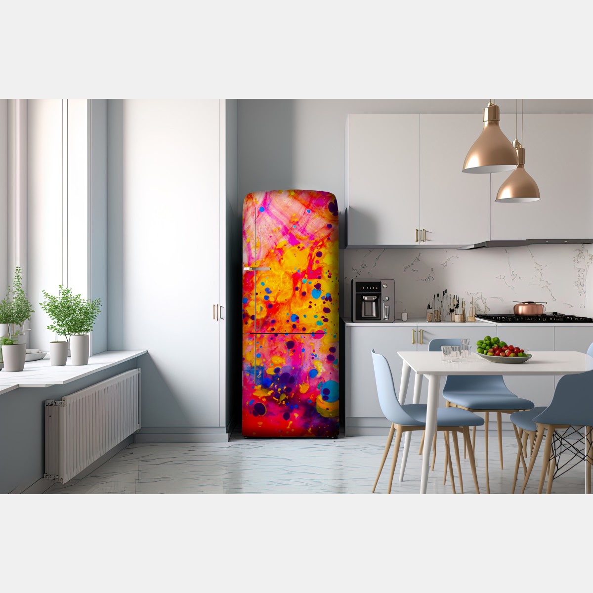 Naklejka na lodówkę marmurkowanie ebru w żywych kolorach – Wallissimo® Naklejka na lodówkę marmurkowanie ebru w żywych kolorach – Wallissimo®