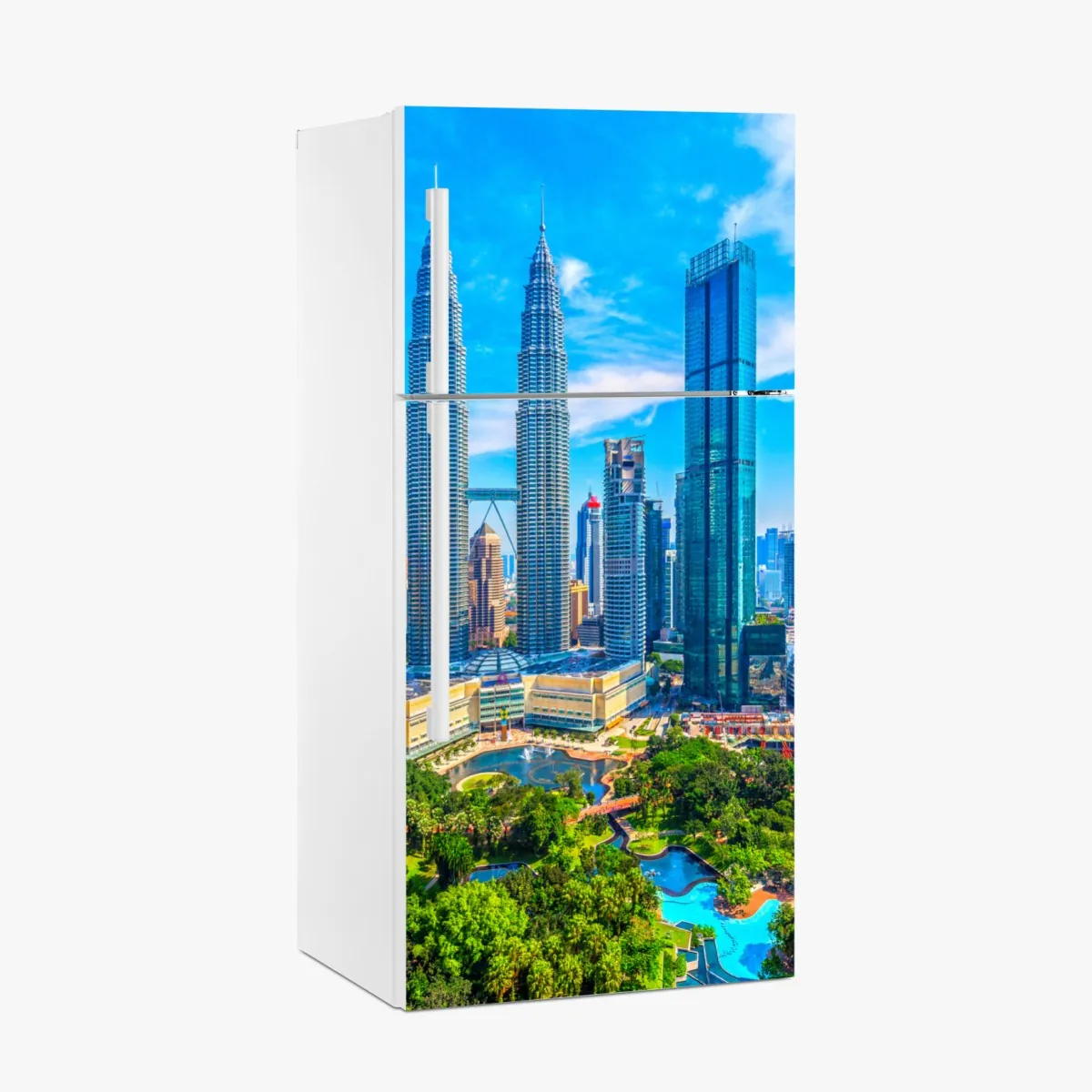 Naklejka na lodówkę Kuala Lumpur panorama z wieżami Petronas – Wallissimo® Naklejka na lodówkę Kuala Lumpur panorama z wieżami Petronas – Wallissimo®