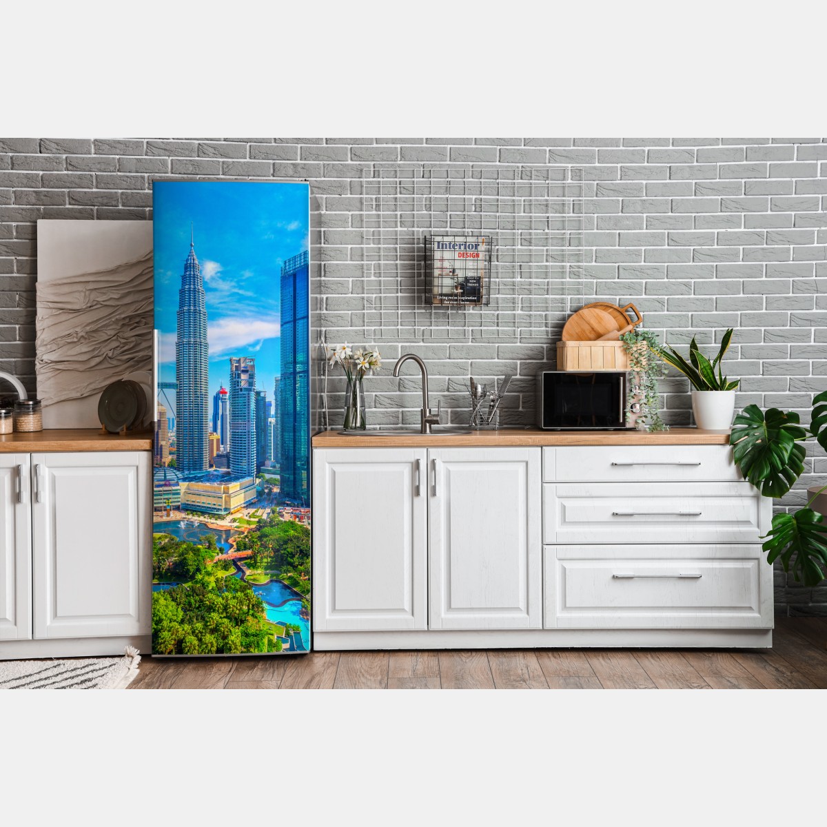 Naklejka na lodówkę Kuala Lumpur panorama z wieżami Petronas – Wallissimo® Naklejka na lodówkę Kuala Lumpur panorama z wieżami Petronas – Wallissimo®