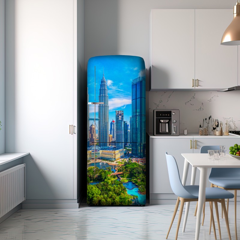 Naklejka na lodówkę Kuala Lumpur panorama z wieżami Petronas – Wallissimo® Naklejka na lodówkę Kuala Lumpur panorama z wieżami Petronas – Wallissimo®