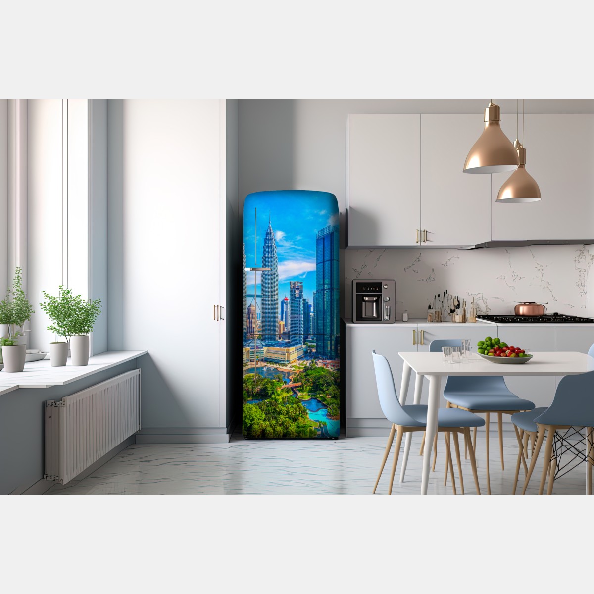 Naklejka na lodówkę Kuala Lumpur panorama z wieżami Petronas – Wallissimo® Naklejka na lodówkę Kuala Lumpur panorama z wieżami Petronas – Wallissimo®