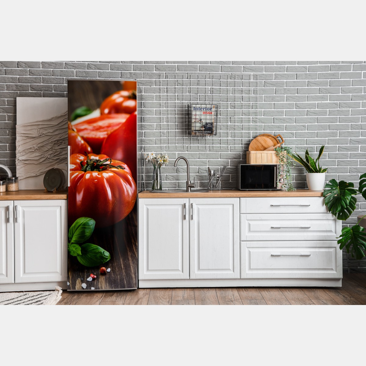 Naklejka na lodówkę dojrzałe pomidory na rustykalnym stole – Wallissimo® Naklejka na lodówkę dojrzałe pomidory na rustykalnym stole – Wallissimo®