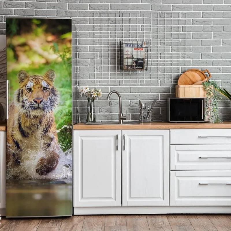 Naklejka na lodówkę biała tekstura marmuru z szarymi żyłkami – Wallissimo®