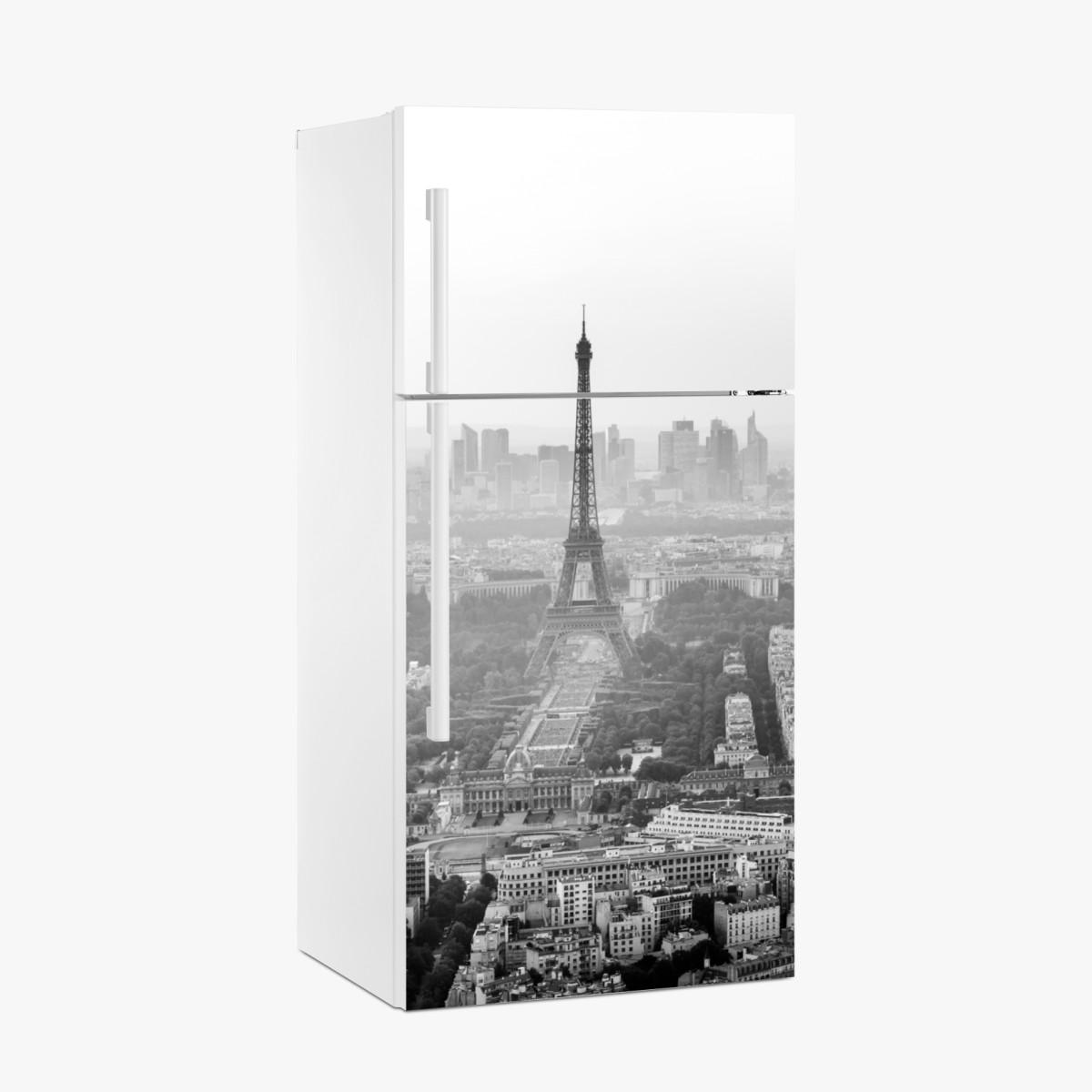 Fridge sticker elegant Eiffel Tower aerial skyline in grayscale