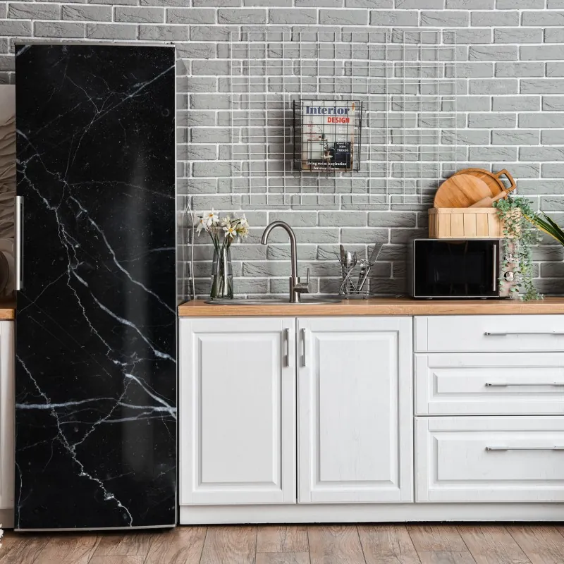 Naklejka na lodówkę złoto-czarny marmurowy wir abstrakcyjny – Wallissimo®