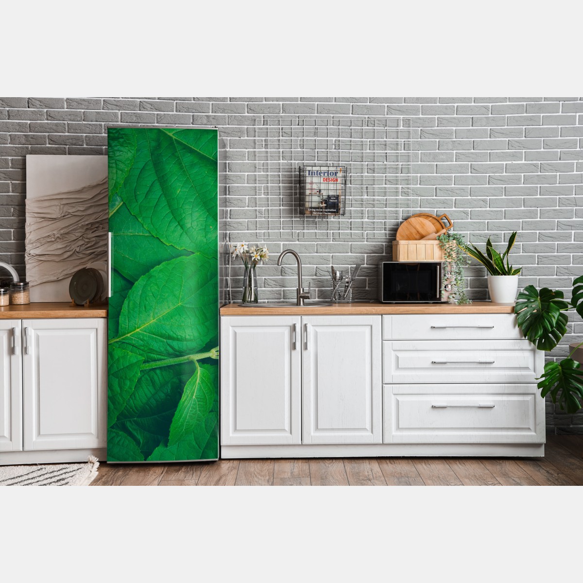 Naklejka na lodówkę soczyste zielone liście – Wallissimo® Naklejka na lodówkę soczyste zielone liście – Wallissimo®