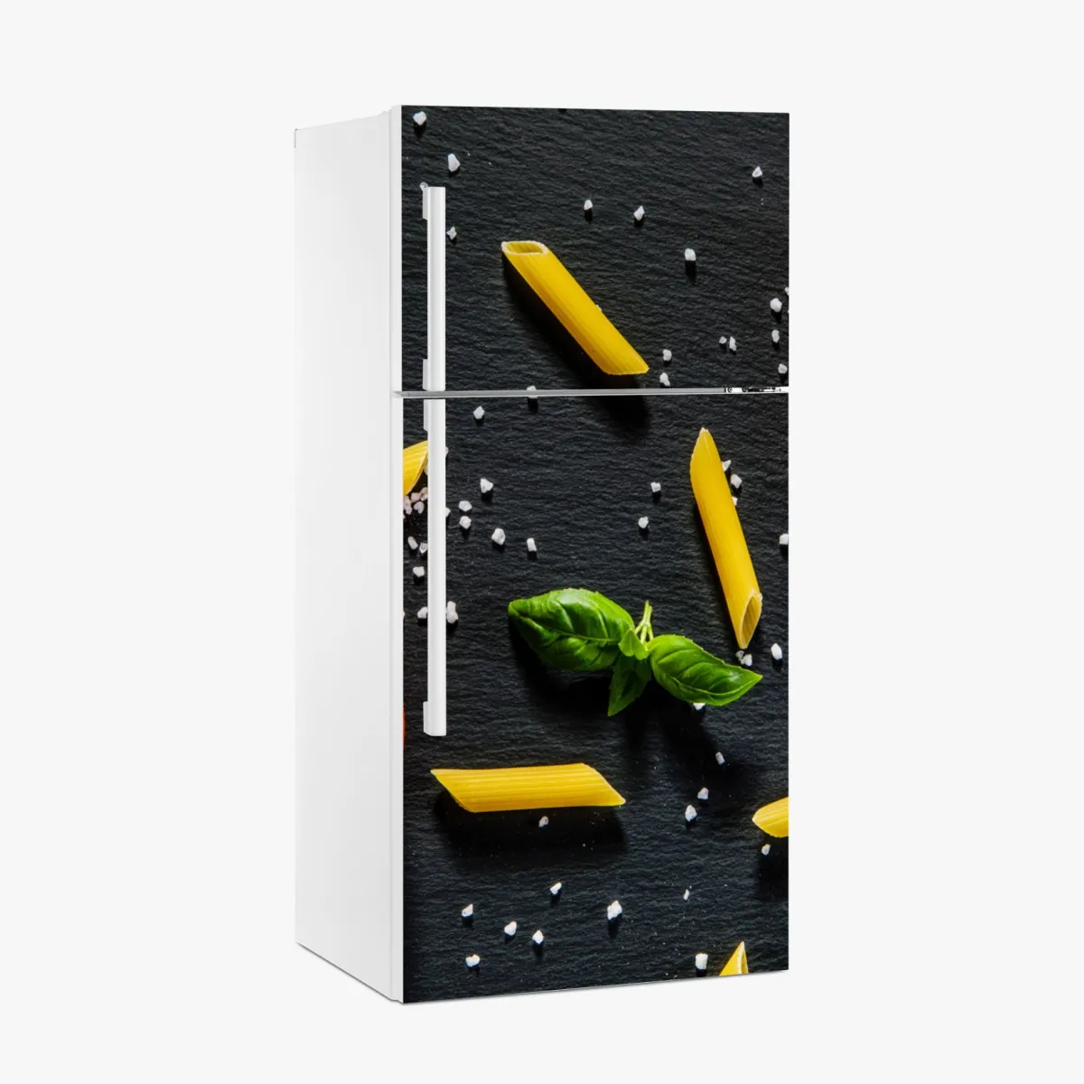 Naklejka na lodówkę pomidory i penne na czarnym łupku – Wallissimo® Naklejka na lodówkę pomidory i penne na czarnym łupku – Wallissimo®