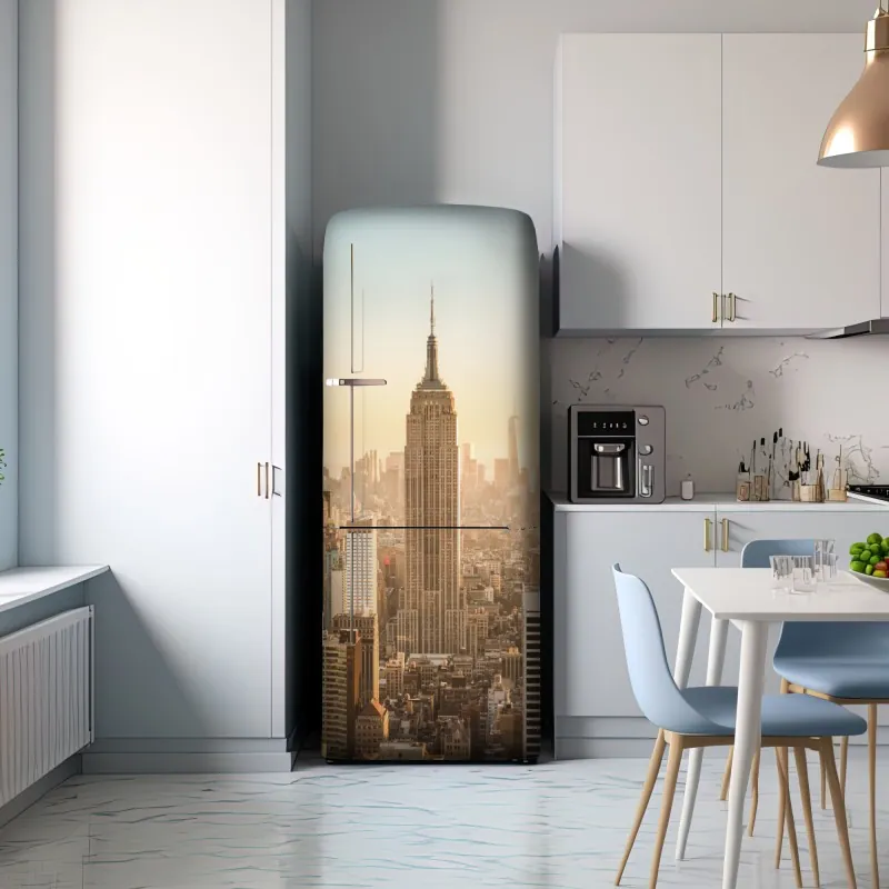Naklejka na lodówkę panorama Nowego Jorku o złotej porze – Wallissimo® Naklejka na lodówkę panorama Nowego Jorku o złotej porze – Wallissimo®