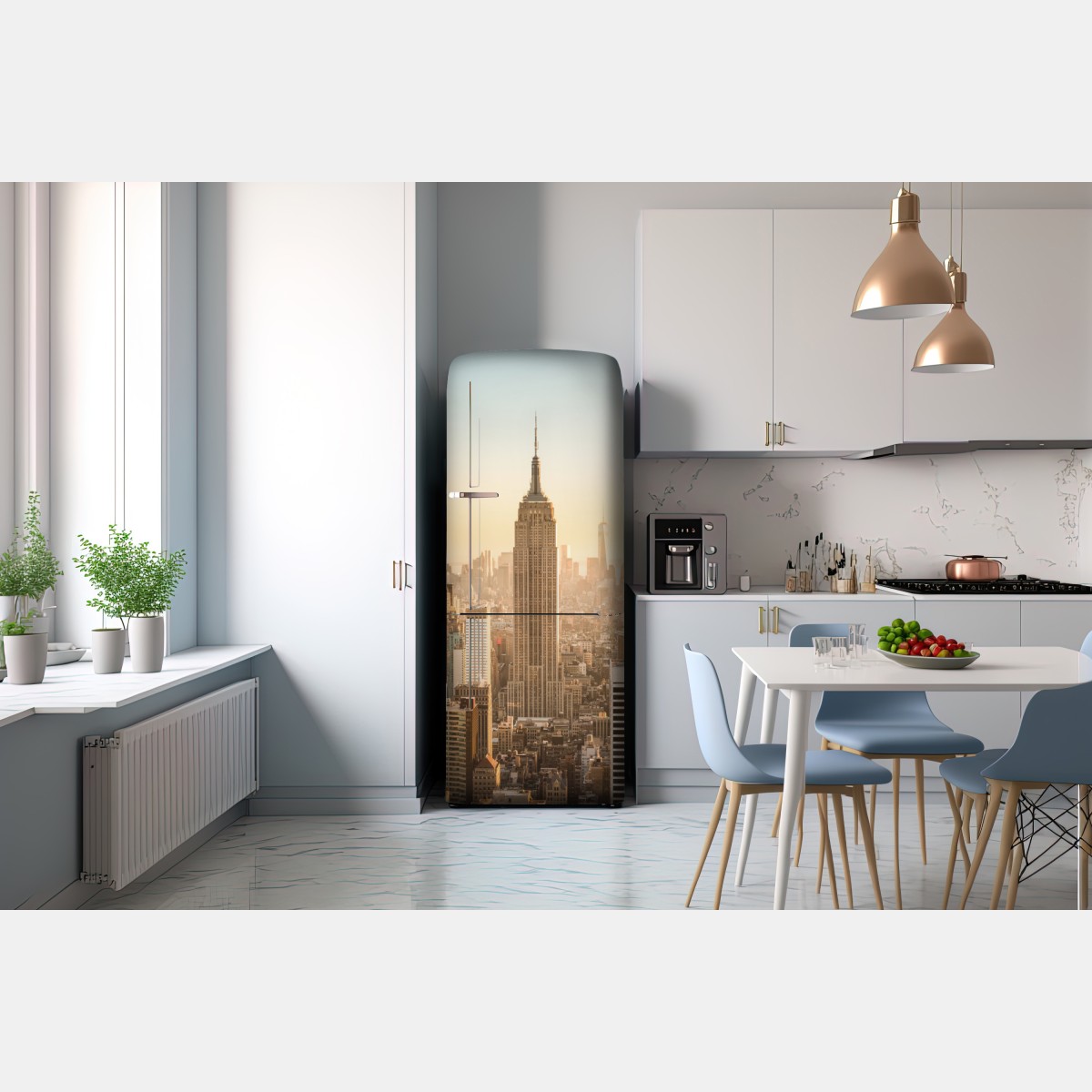 Naklejka na lodówkę panorama Nowego Jorku o złotej porze – Wallissimo® Naklejka na lodówkę panorama Nowego Jorku o złotej porze – Wallissimo®