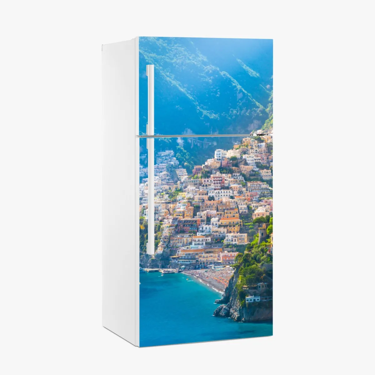 Naklejka na lodówkę Positano: kolorowa wioska na wybrzeżu Amalfi – Wallissimo® Naklejka na lodówkę Positano: kolorowa wioska na wybrzeżu Amalfi – Wallissimo®