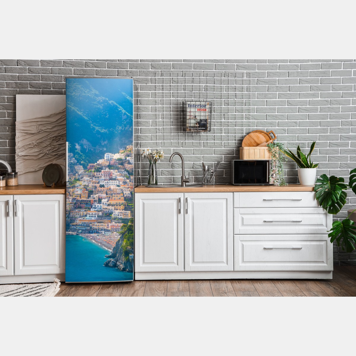 Naklejka na lodówkę Positano: kolorowa wioska na wybrzeżu Amalfi – Wallissimo® Naklejka na lodówkę Positano: kolorowa wioska na wybrzeżu Amalfi – Wallissimo®