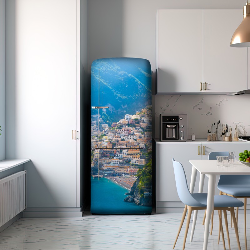 Naklejka na lodówkę Positano: kolorowa wioska na wybrzeżu Amalfi – Wallissimo® Naklejka na lodówkę Positano: kolorowa wioska na wybrzeżu Amalfi – Wallissimo®