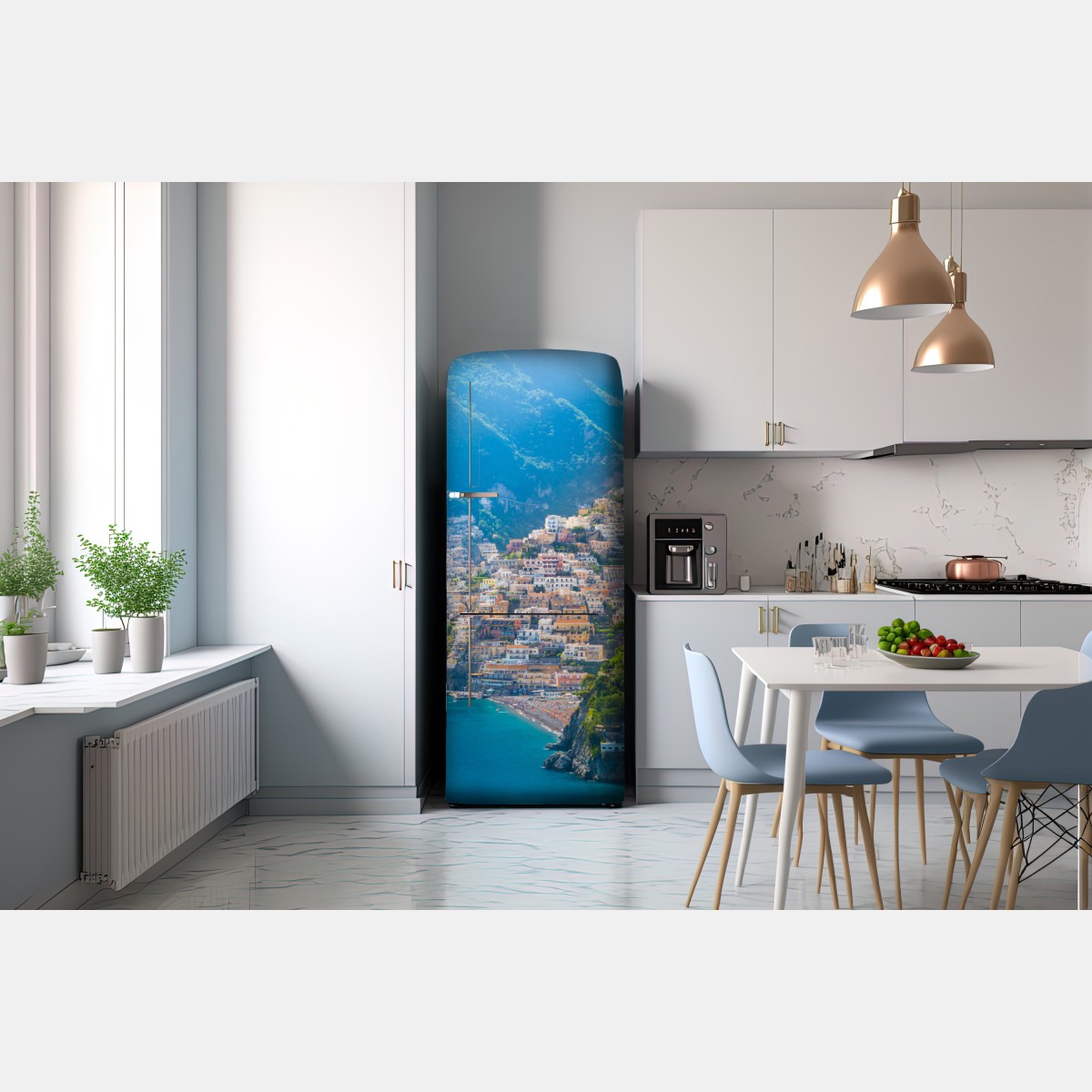 Naklejka na lodówkę Positano: kolorowa wioska na wybrzeżu Amalfi – Wallissimo® Naklejka na lodówkę Positano: kolorowa wioska na wybrzeżu Amalfi – Wallissimo®