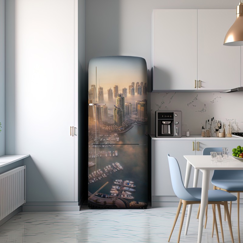 Naklejka na lodówkę Dubaj marina zachód słońca – Wallissimo® Naklejka na lodówkę Dubaj marina zachód słońca – Wallissimo®