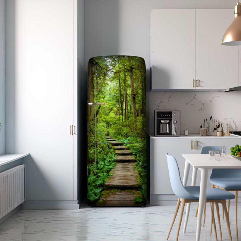 Naklejka na lodówkę spokojna leśna kładka – Wallissimo® Naklejka na lodówkę spokojna leśna kładka – Wallissimo®