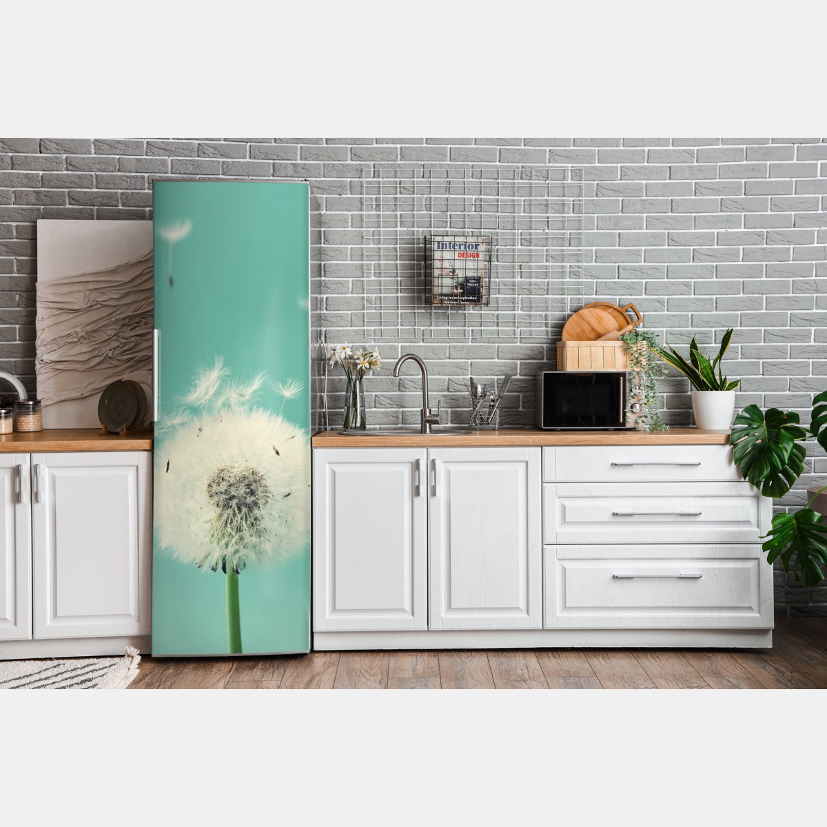 Naklejka na lodówkę trzy dmuchawce na turkusowym tle – Wallissimo® Naklejka na lodówkę trzy dmuchawce na turkusowym tle – Wallissimo®