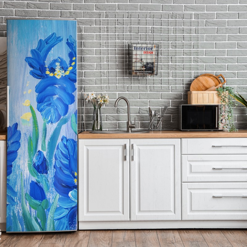 Naklejka na lodówkę luksusowa niebiesko-złota abstrakcja fluidalna – Wallissimo®