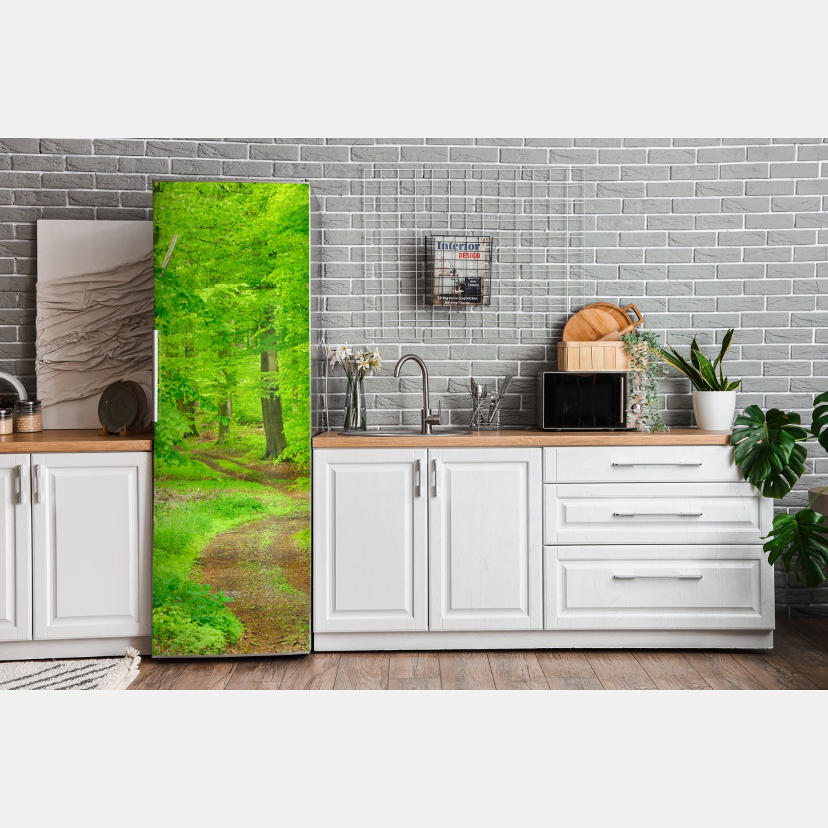 Naklejka na lodówkę spokojna leśna ścieżka wiosną – Wallissimo® Naklejka na lodówkę spokojna leśna ścieżka wiosną – Wallissimo®