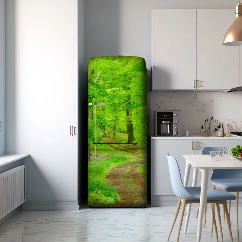 Naklejka na lodówkę spokojna leśna ścieżka wiosną – Wallissimo® Naklejka na lodówkę spokojna leśna ścieżka wiosną – Wallissimo®