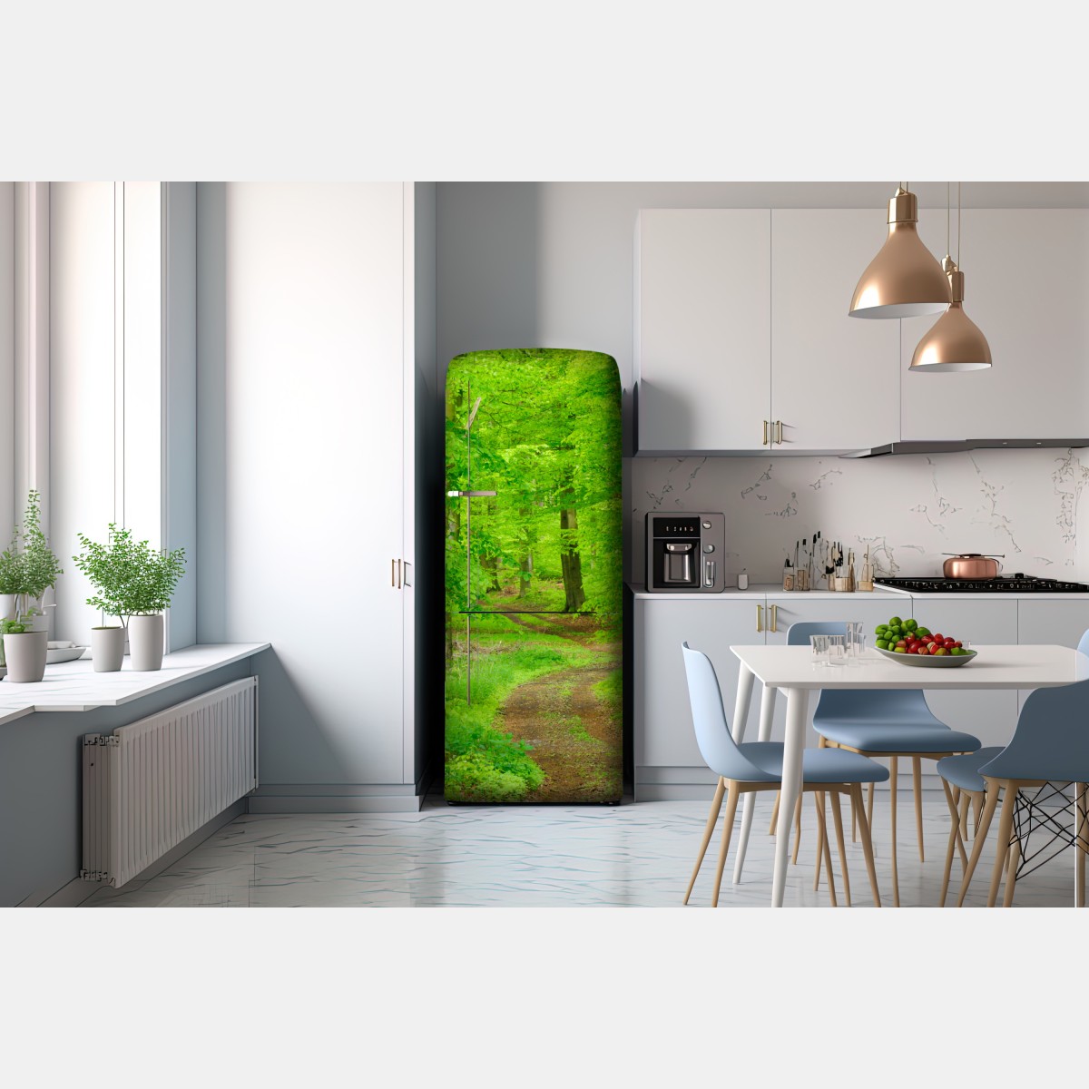 Naklejka na lodówkę spokojna leśna ścieżka wiosną – Wallissimo® Naklejka na lodówkę spokojna leśna ścieżka wiosną – Wallissimo®