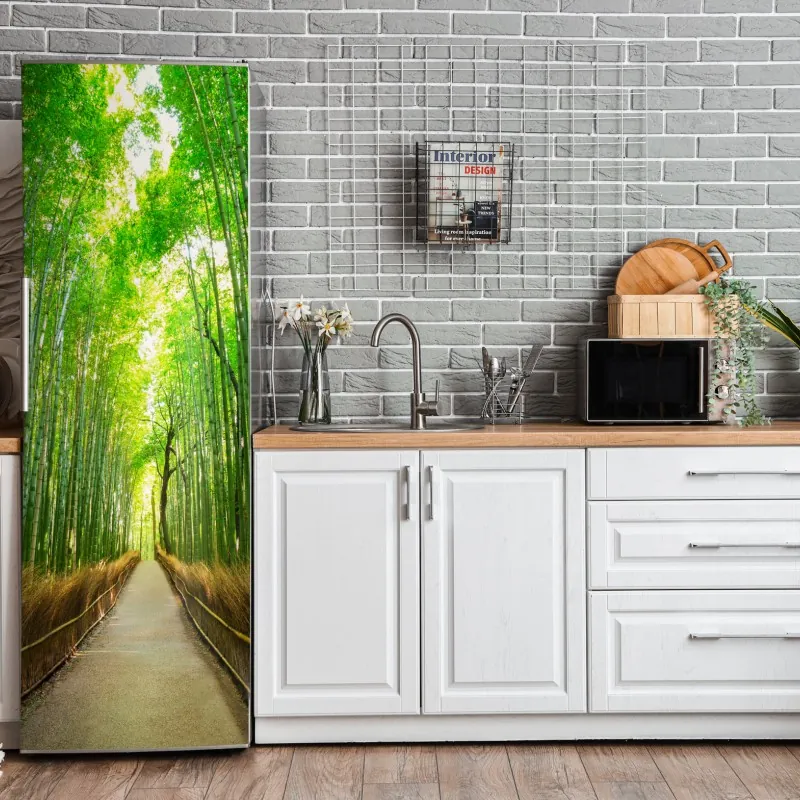 Naklejka na lodówkę turkusowo-złota abstrakcyjna marmurkowa faktura – Wallissimo®