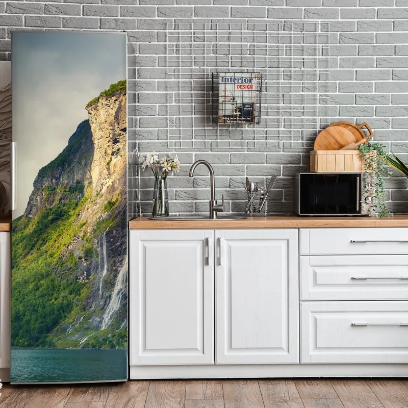 Naklejka na lodówkę oceaniczny błękit i złote zawirowania – Wallissimo®