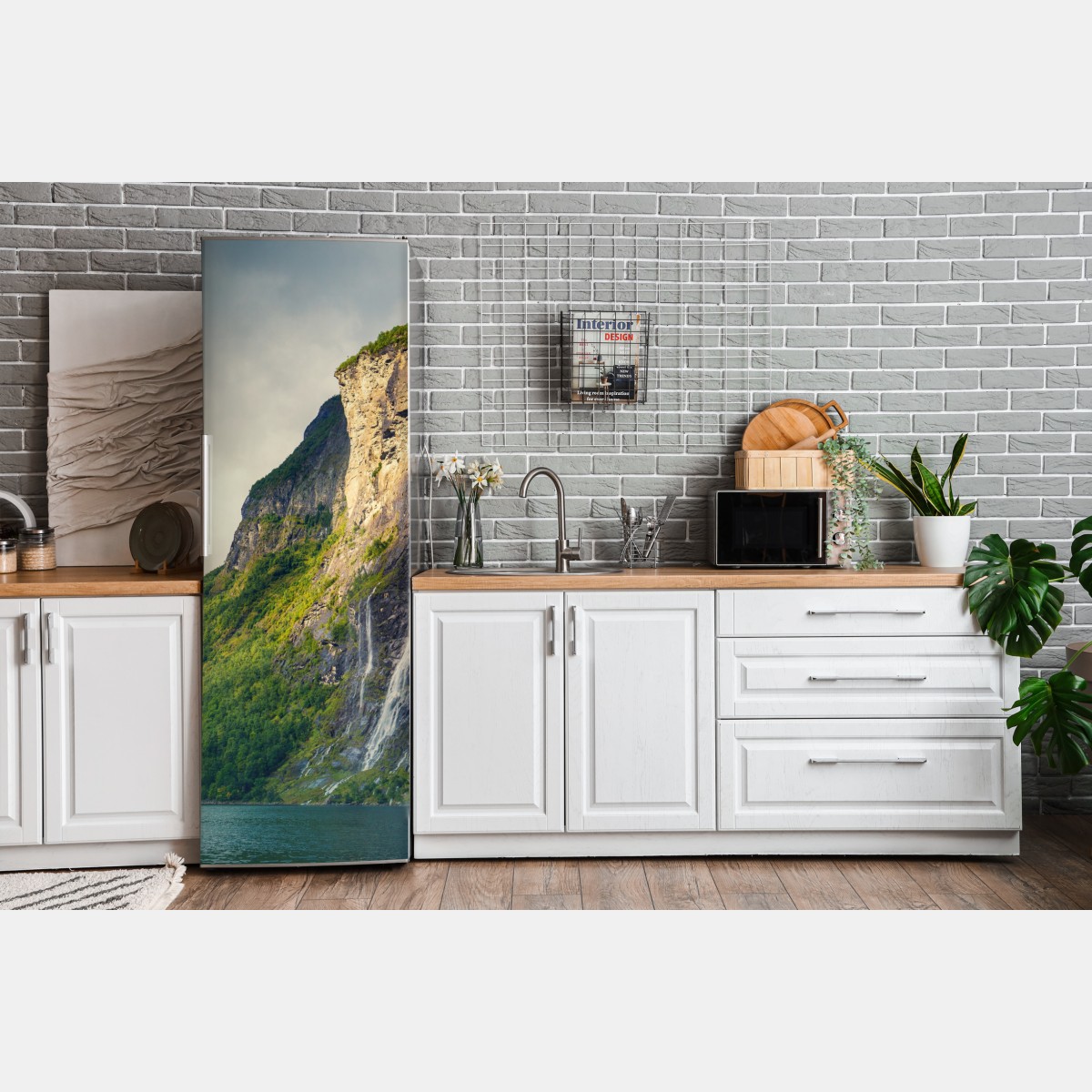 Naklejka na lodówkę wodospady spływające po klifach fiordu – Wallissimo® Naklejka na lodówkę wodospady spływające po klifach fiordu – Wallissimo®
