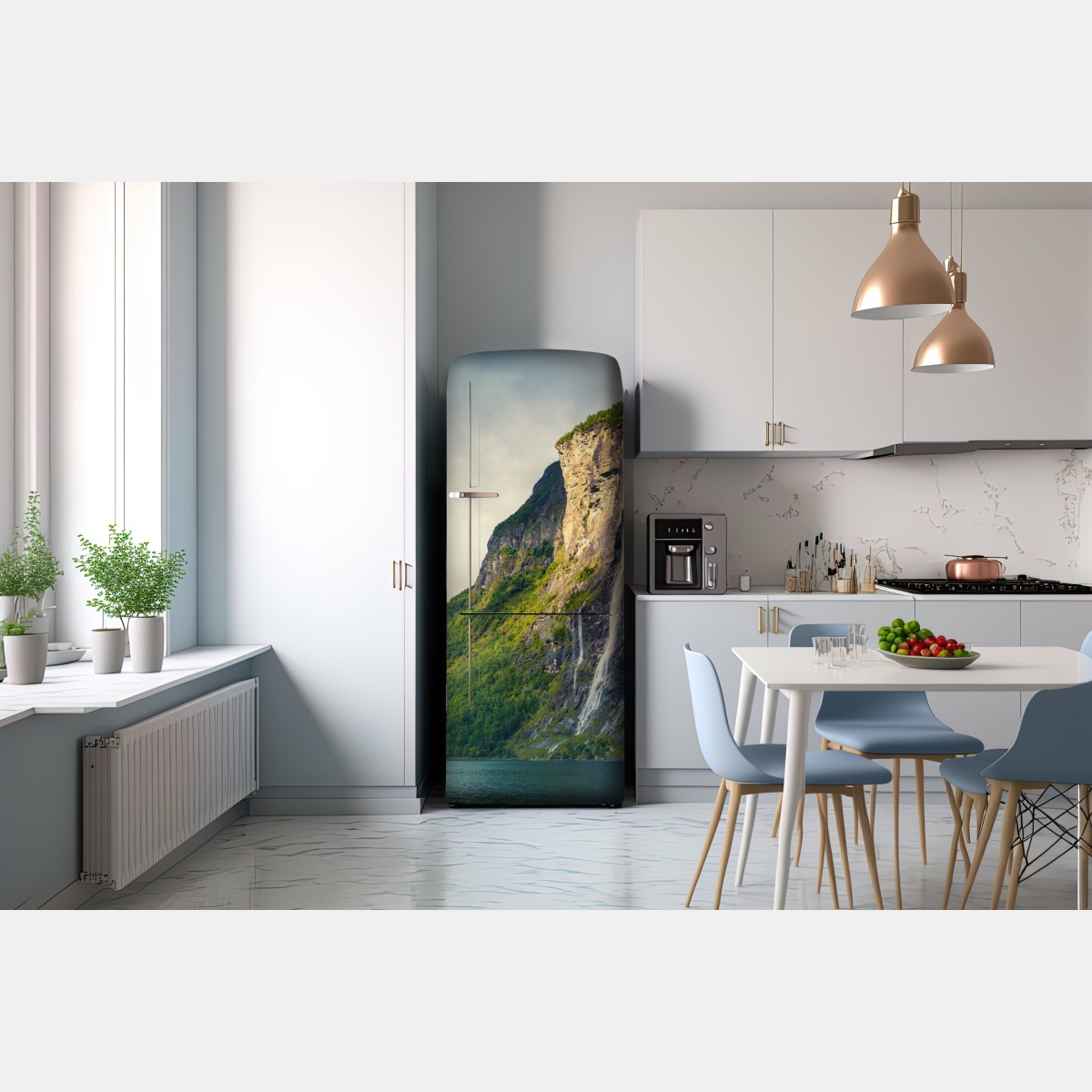 Naklejka na lodówkę wodospady spływające po klifach fiordu – Wallissimo® Naklejka na lodówkę wodospady spływające po klifach fiordu – Wallissimo®