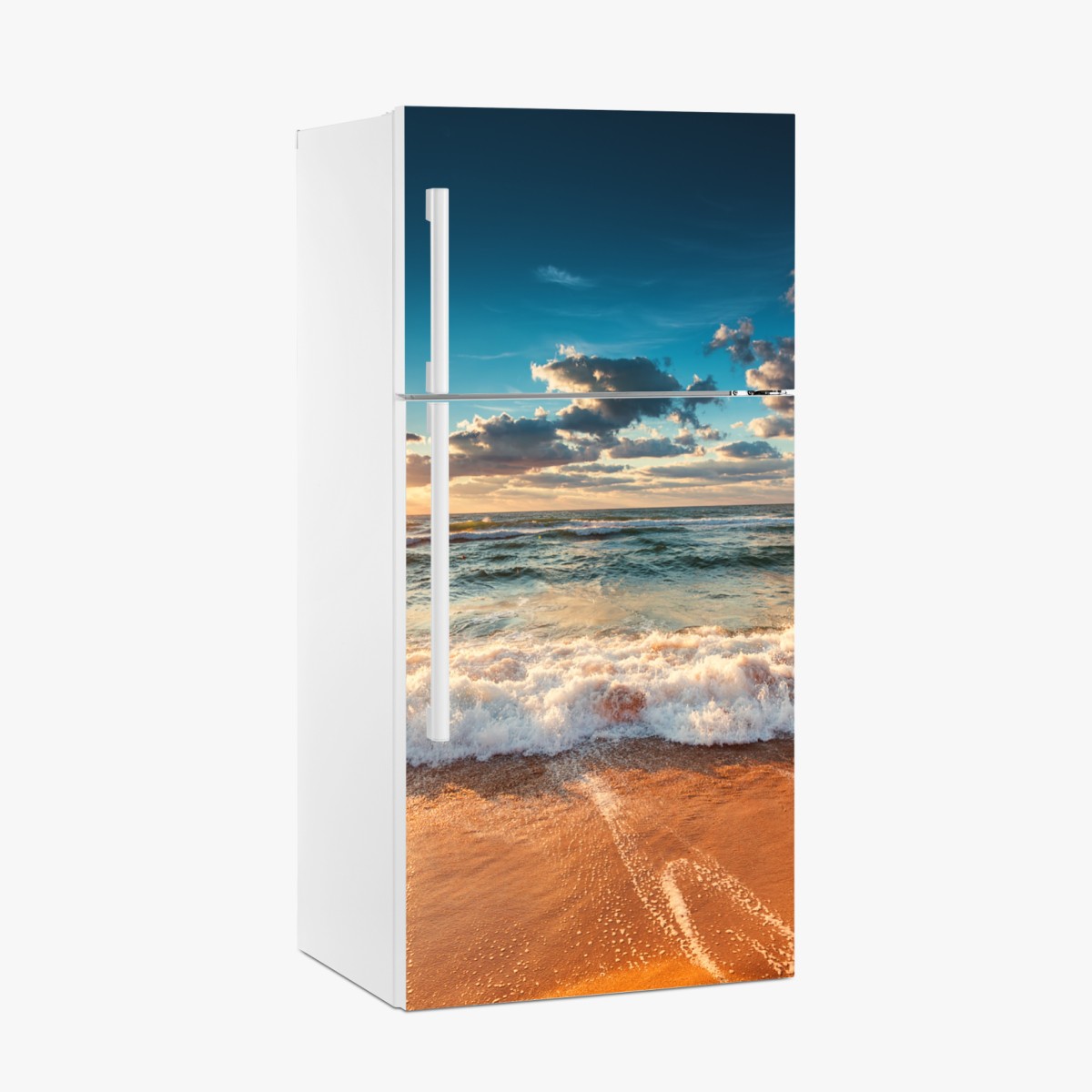 Fridge sticker golden sunrise over the ocean shore