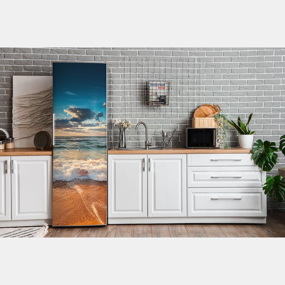 Naklejka na lodówkę złoty wschód słońca nad brzegiem morza – Wallissimo® Naklejka na lodówkę złoty wschód słońca nad brzegiem morza – Wallissimo®