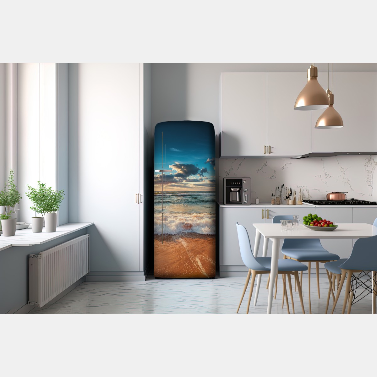 Naklejka na lodówkę złoty wschód słońca nad brzegiem morza – Wallissimo® Naklejka na lodówkę złoty wschód słońca nad brzegiem morza – Wallissimo®