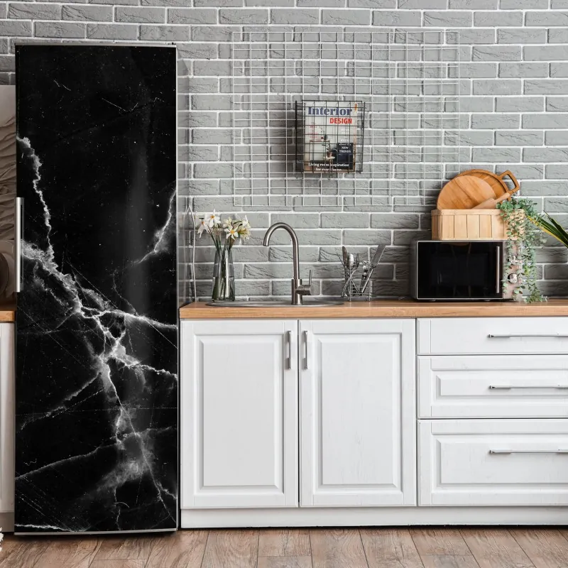 Naklejka na lodówkę czarny marmur z żyłami – Wallissimo® Naklejka na lodówkę czarny marmur z żyłami – Wallissimo®